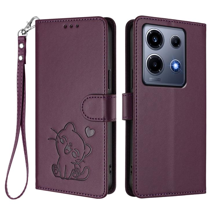 For Infinix Note 30 VIP Embossed Heart Cat Leather Phone Case with Hand Strap