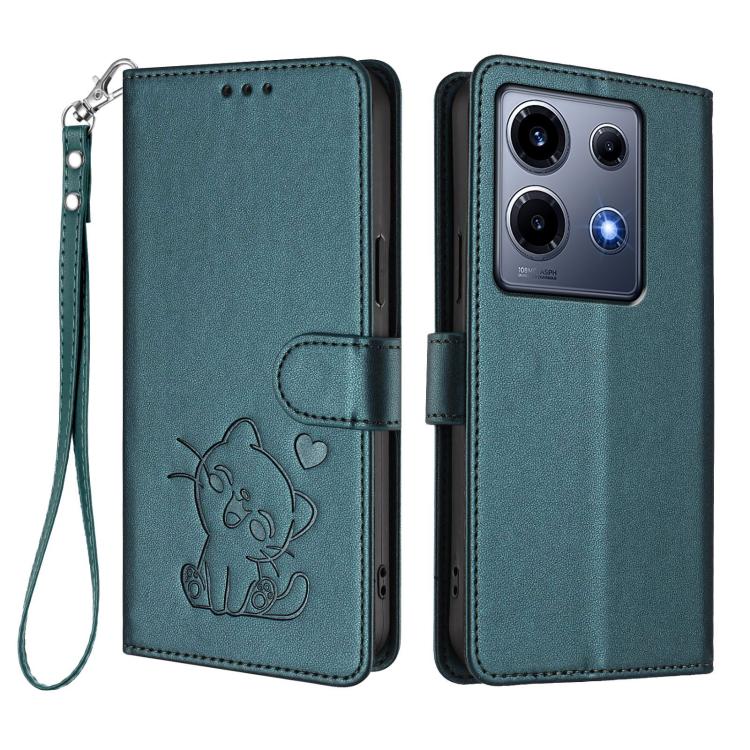 For Infinix Note 30 VIP Embossed Heart Cat Leather Phone Case with Hand Strap