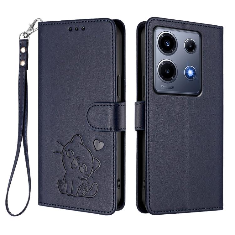 For Infinix Note 30 VIP Embossed Heart Cat Leather Phone Case with Hand Strap