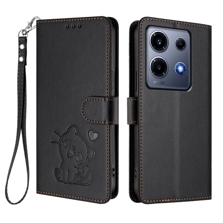 For Infinix Note 30 VIP Embossed Heart Cat Leather Phone Case with Hand Strap