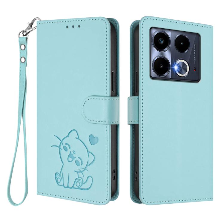 For Infinix Note 40 5G Embossed Heart Cat Leather Phone Case with Hand Strap