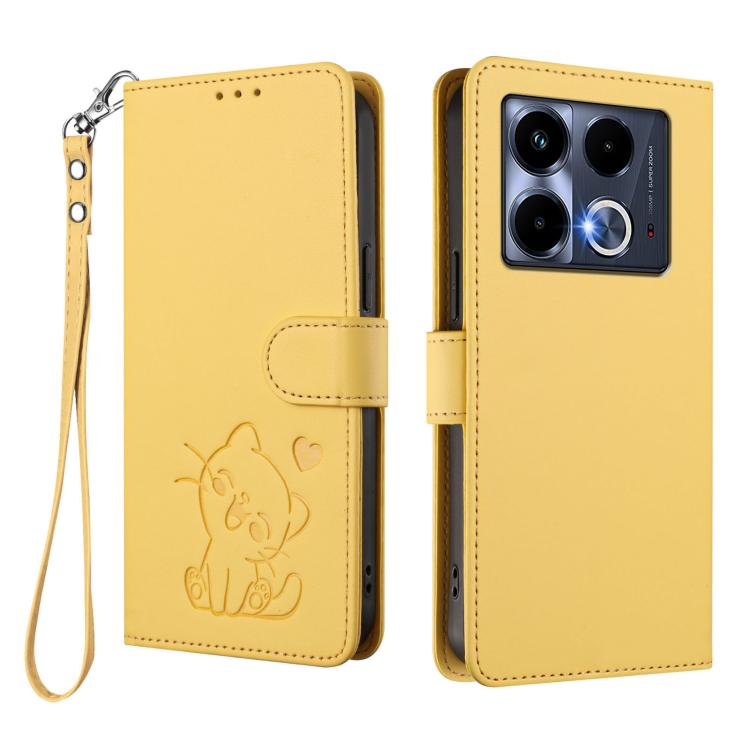 For Infinix Note 40 5G Embossed Heart Cat Leather Phone Case with Hand Strap