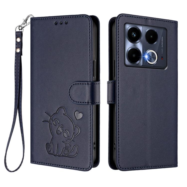 For Infinix Note 40 5G Embossed Heart Cat Leather Phone Case with Hand Strap