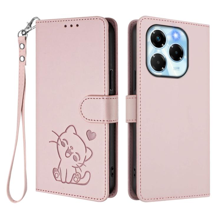 For Infinix Note 40X 5G Embossed Heart Cat Leather Phone Case with Hand Strap
