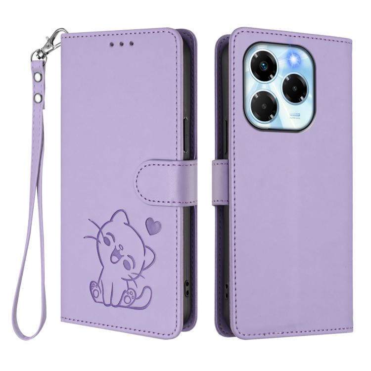 For Infinix Note 40X 5G Embossed Heart Cat Leather Phone Case with Hand Strap