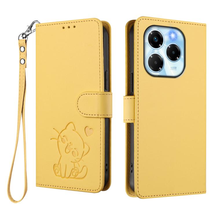 For Infinix Note 40X 5G Embossed Heart Cat Leather Phone Case with Hand Strap