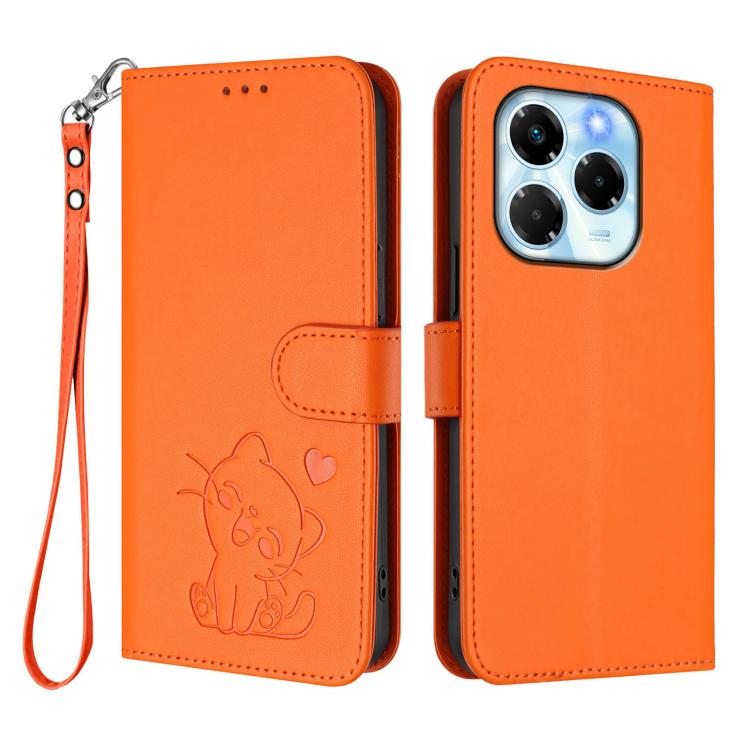 For Infinix Note 40X 5G Embossed Heart Cat Leather Phone Case with Hand Strap