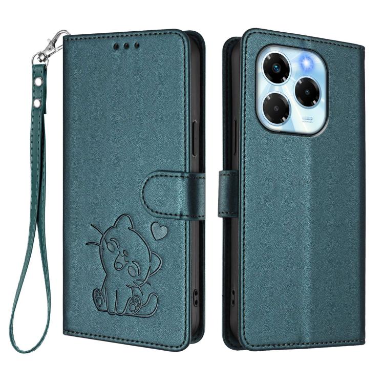 For Infinix Note 40X 5G Embossed Heart Cat Leather Phone Case with Hand Strap