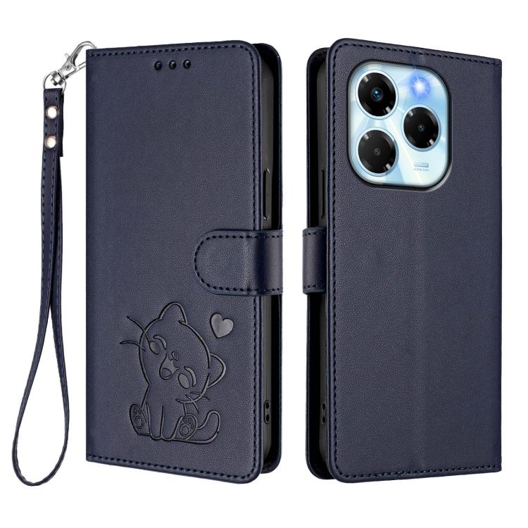 For Infinix Note 40X 5G Embossed Heart Cat Leather Phone Case with Hand Strap