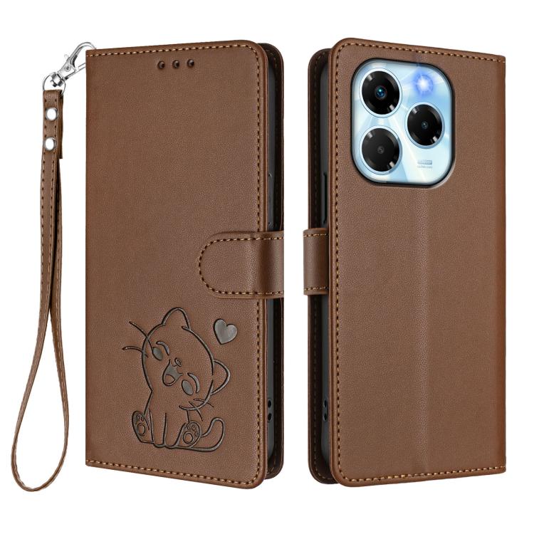For Infinix Note 40X 5G Embossed Heart Cat Leather Phone Case with Hand Strap