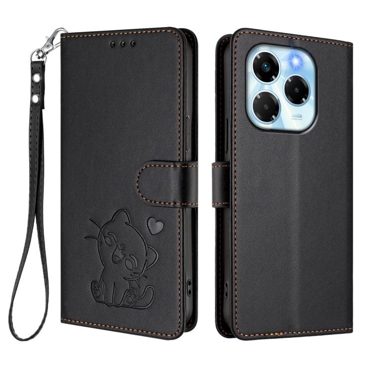 For Infinix Note 40X 5G Embossed Heart Cat Leather Phone Case with Hand Strap