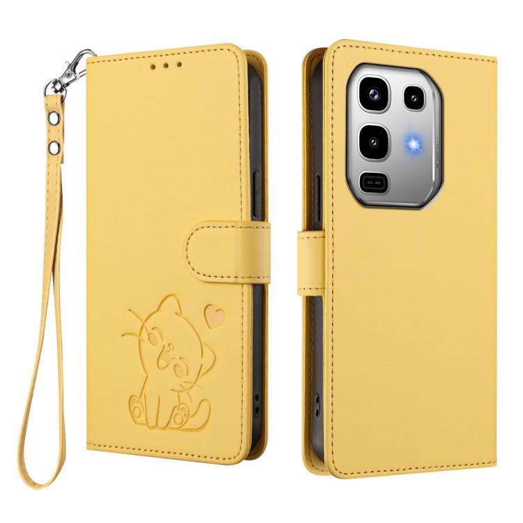 For Infinix Note 50 Pro 4G / 50 4G Embossed Heart Cat Leather Phone Case with Hand Strap