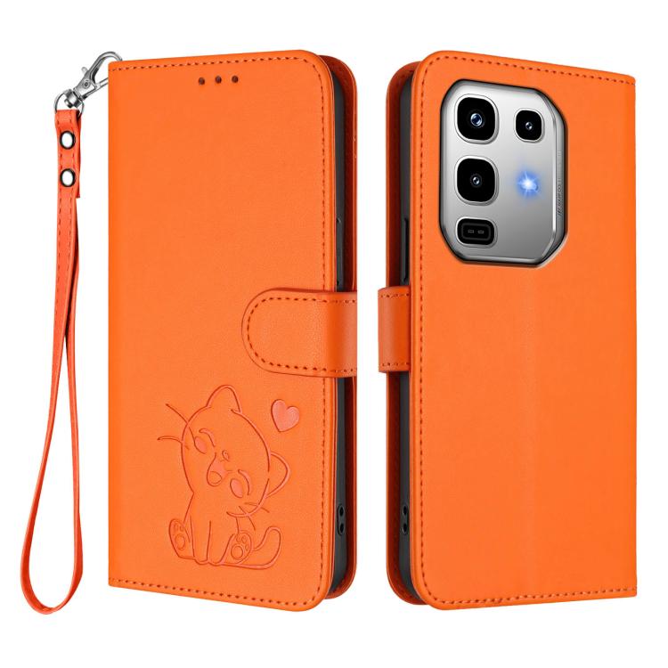 For Infinix Note 50 Pro 4G / 50 4G Embossed Heart Cat Leather Phone Case with Hand Strap