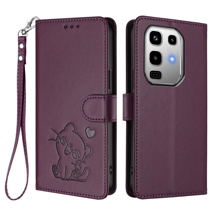 For Infinix Note 50 Pro 4G / 50 4G Embossed Heart Cat Leather Phone Case with Hand Strap