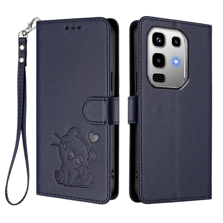 For Infinix Note 50 Pro 4G / 50 4G Embossed Heart Cat Leather Phone Case with Hand Strap