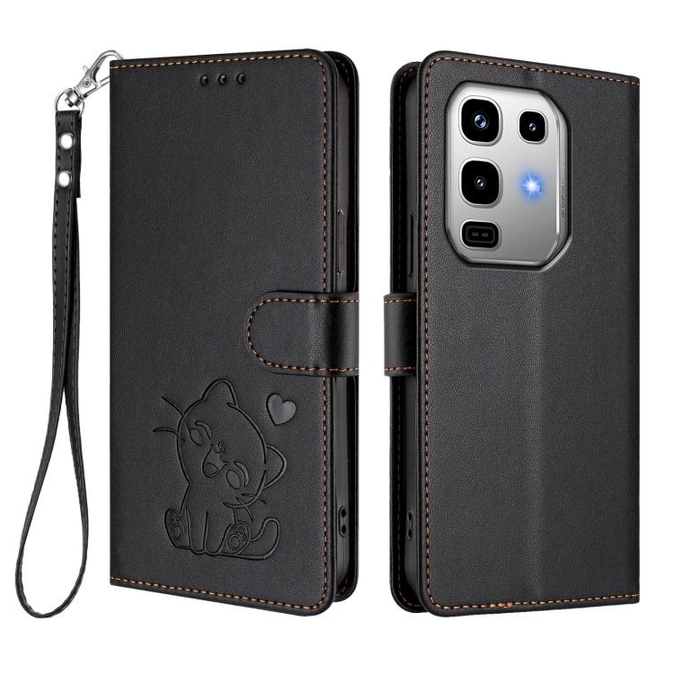 For Infinix Note 50 Pro 4G / 50 4G Embossed Heart Cat Leather Phone Case with Hand Strap