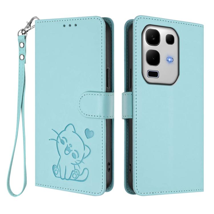 For Infinix Note 50s 5G Embossed Heart Cat Leather Phone Case with Hand Strap