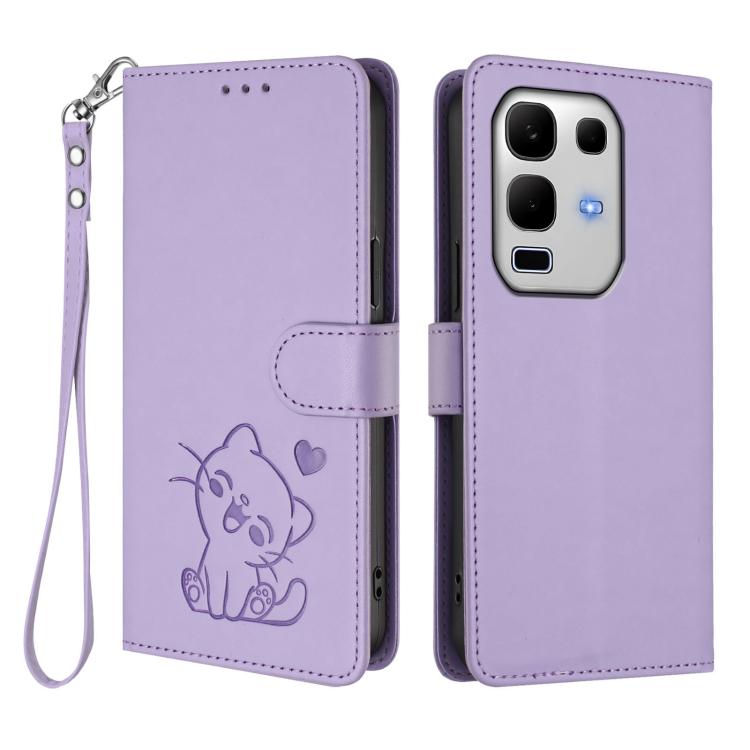 For Infinix Note 50s 5G Embossed Heart Cat Leather Phone Case with Hand Strap