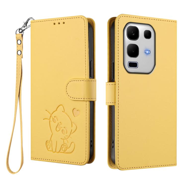 For Infinix Note 50s 5G Embossed Heart Cat Leather Phone Case with Hand Strap
