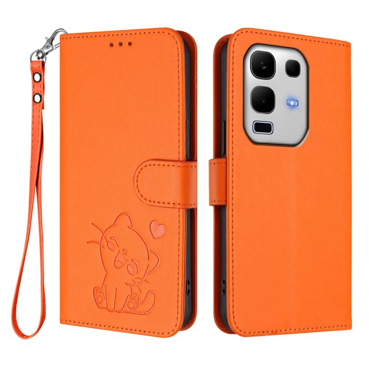 For Infinix Note 50s 5G Embossed Heart Cat Leather Phone Case with Hand Strap