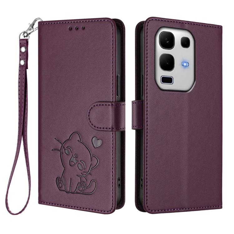 For Infinix Note 50s 5G Embossed Heart Cat Leather Phone Case with Hand Strap