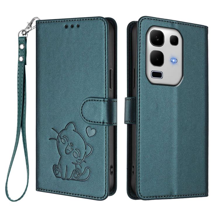 For Infinix Note 50s 5G Embossed Heart Cat Leather Phone Case with Hand Strap