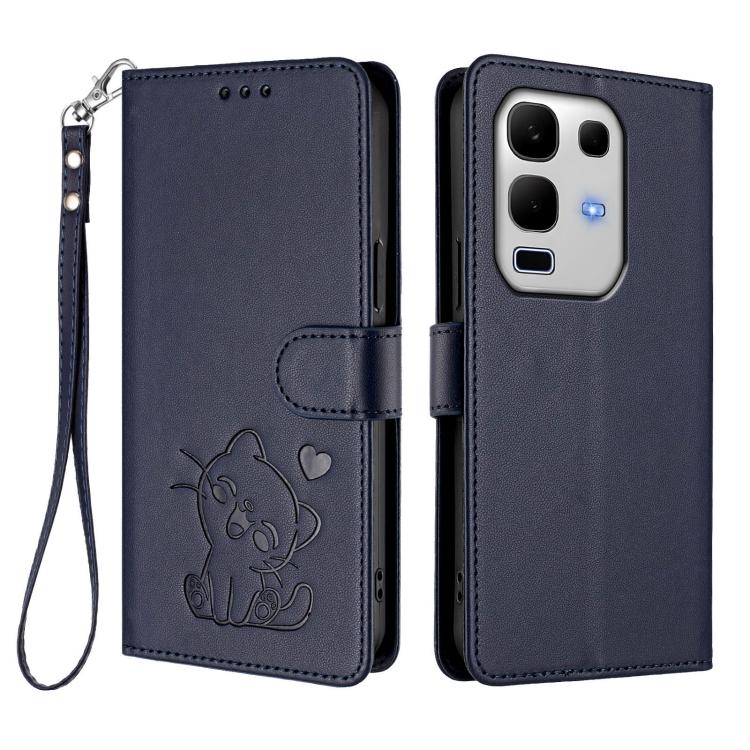 For Infinix Note 50s 5G Embossed Heart Cat Leather Phone Case with Hand Strap