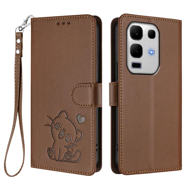 For Infinix Note 50s 5G Embossed Heart Cat Leather Phone Case with Hand Strap