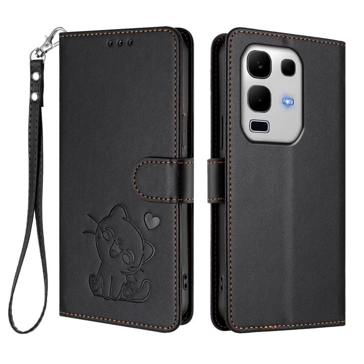 For Infinix Note 50s 5G Embossed Heart Cat Leather Phone Case with Hand Strap