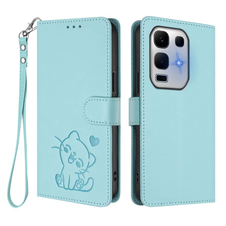 For Infinix Note 50X 5G Embossed Heart Cat Leather Phone Case with Hand Strap