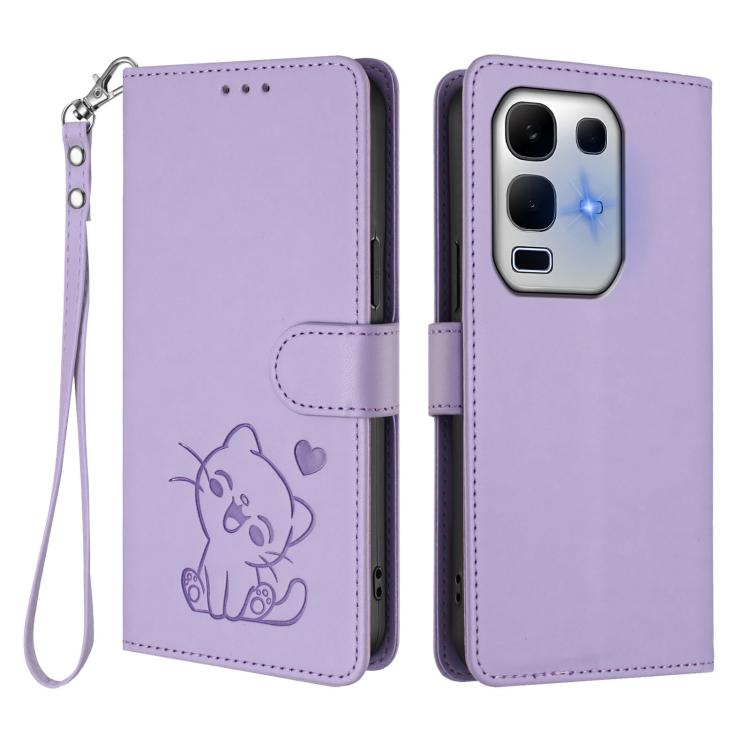 For Infinix Note 50X 5G Embossed Heart Cat Leather Phone Case with Hand Strap