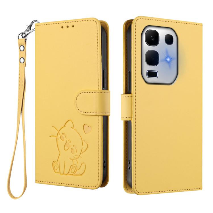 For Infinix Note 50X 5G Embossed Heart Cat Leather Phone Case with Hand Strap