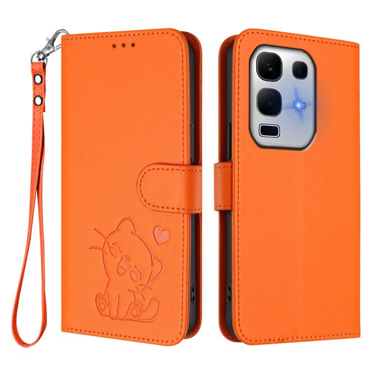 For Infinix Note 50X 5G Embossed Heart Cat Leather Phone Case with Hand Strap