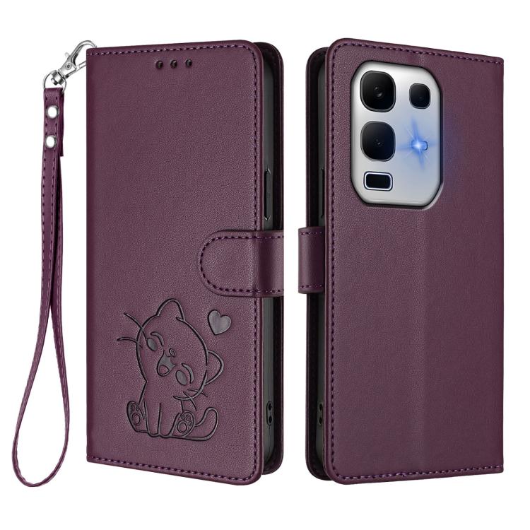 For Infinix Note 50X 5G Embossed Heart Cat Leather Phone Case with Hand Strap