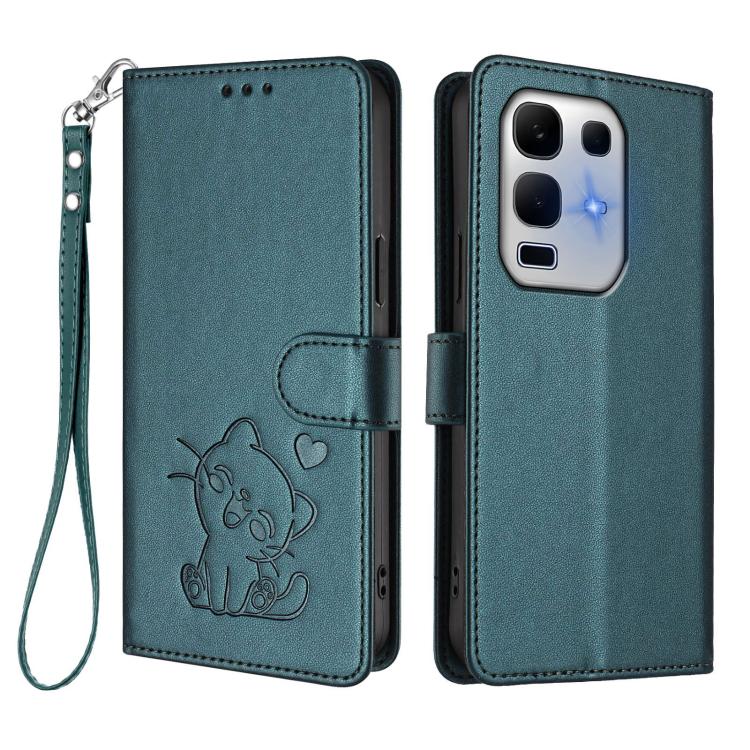 For Infinix Note 50X 5G Embossed Heart Cat Leather Phone Case with Hand Strap
