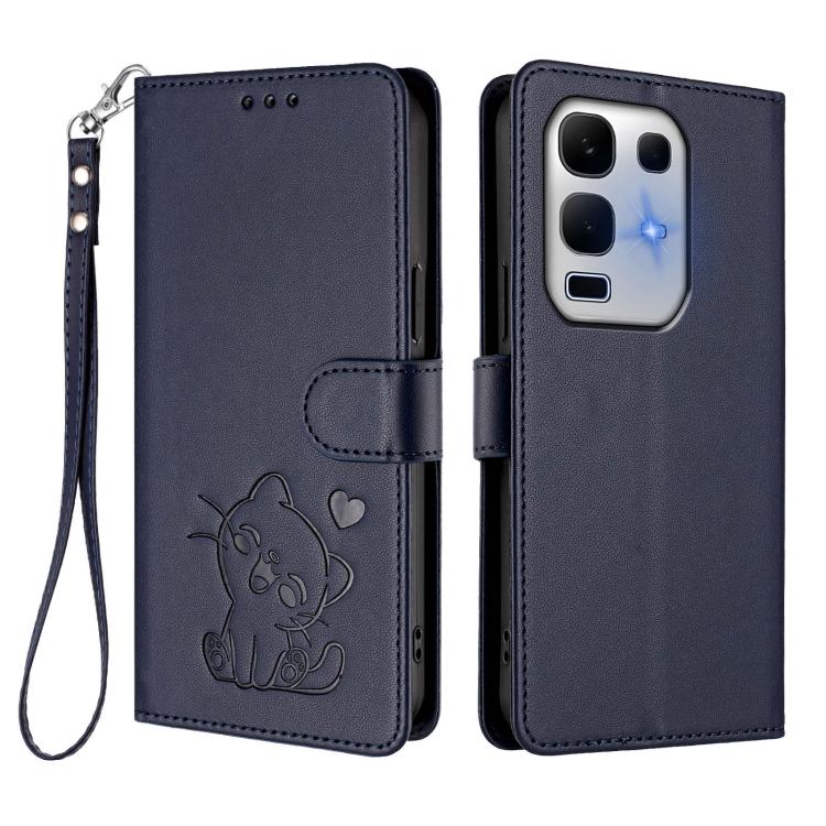 For Infinix Note 50X 5G Embossed Heart Cat Leather Phone Case with Hand Strap