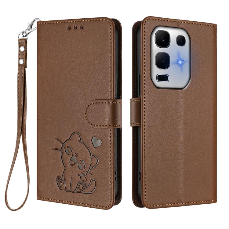 For Infinix Note 50X 5G Embossed Heart Cat Leather Phone Case with Hand Strap