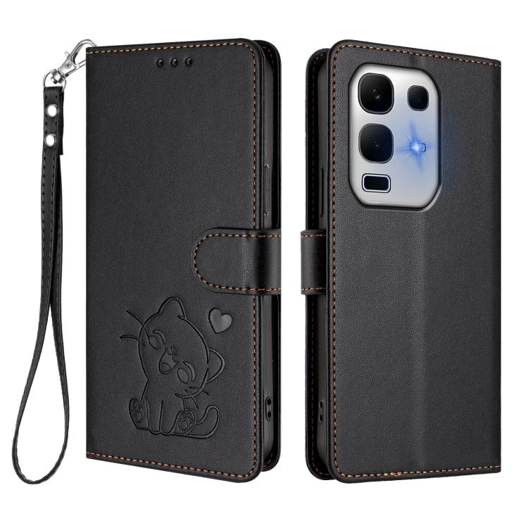 For Infinix Note 50X 5G Embossed Heart Cat Leather Phone Case with Hand Strap