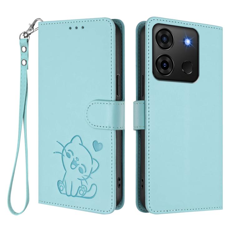 For Infinix Smart 7 Plus / 7 HD Embossed Heart Cat Leather Phone Case with Hand Strap