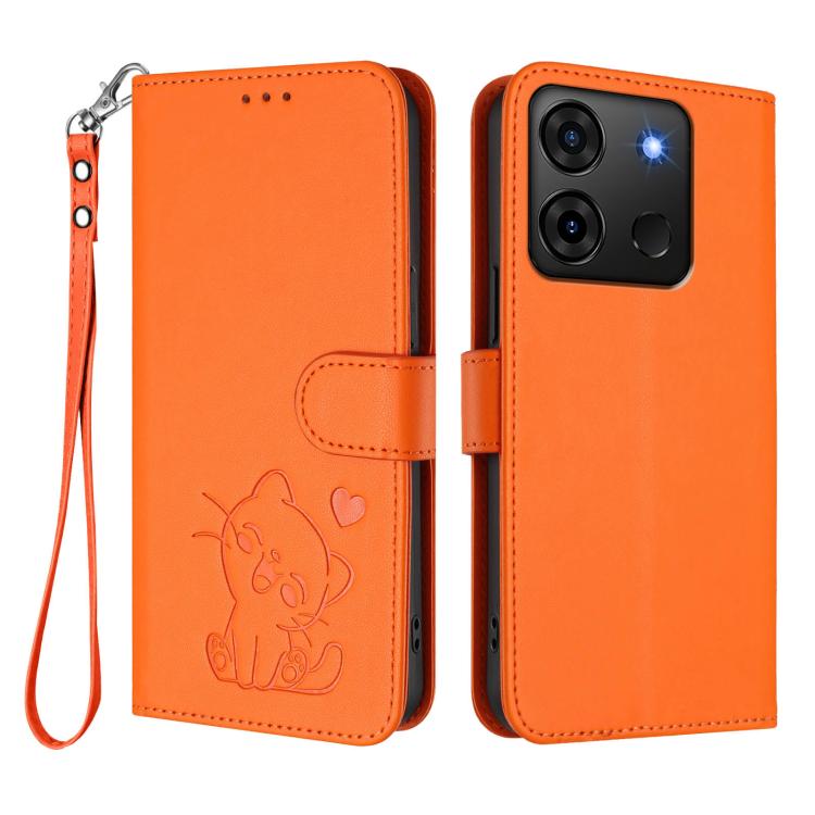 For Infinix Smart 7 Plus / 7 HD Embossed Heart Cat Leather Phone Case with Hand Strap