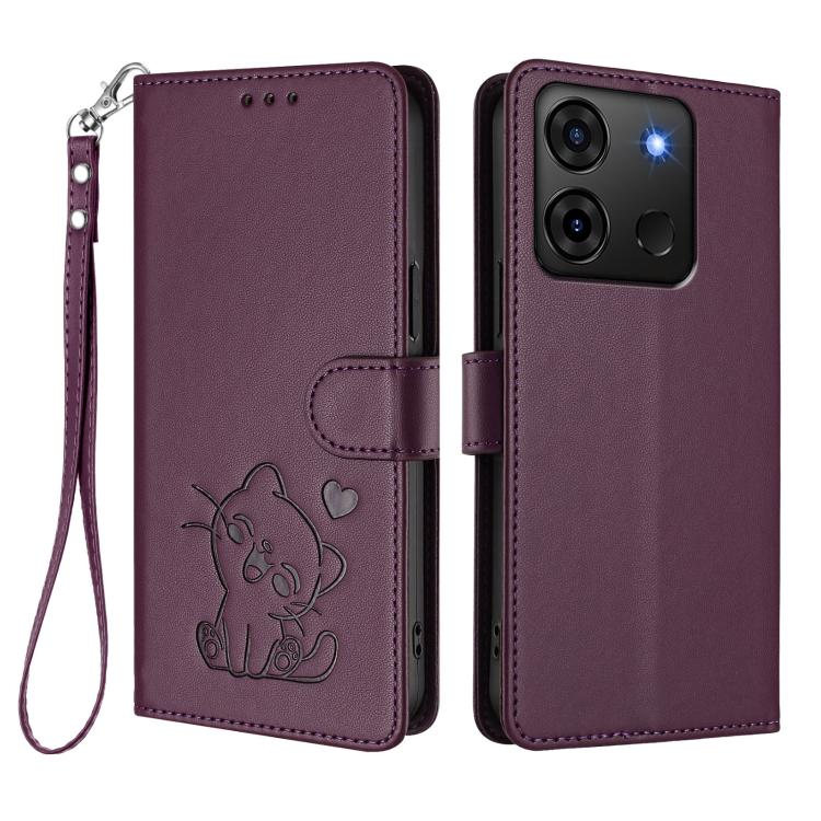 For Infinix Smart 7 Plus / 7 HD Embossed Heart Cat Leather Phone Case with Hand Strap