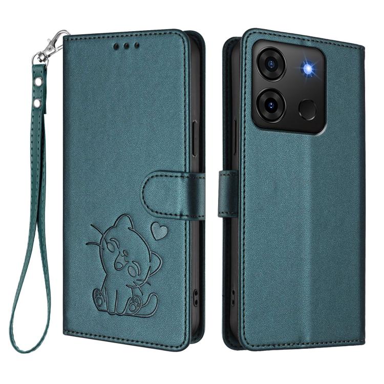 For Infinix Smart 7 Plus / 7 HD Embossed Heart Cat Leather Phone Case with Hand Strap