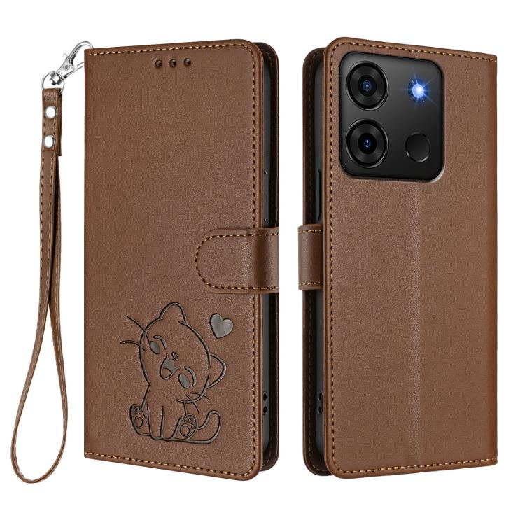 For Infinix Smart 7 Plus / 7 HD Embossed Heart Cat Leather Phone Case with Hand Strap