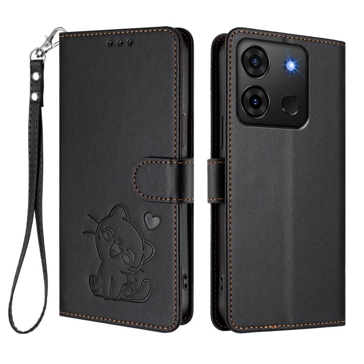 For Infinix Smart 7 Plus / 7 HD Embossed Heart Cat Leather Phone Case with Hand Strap