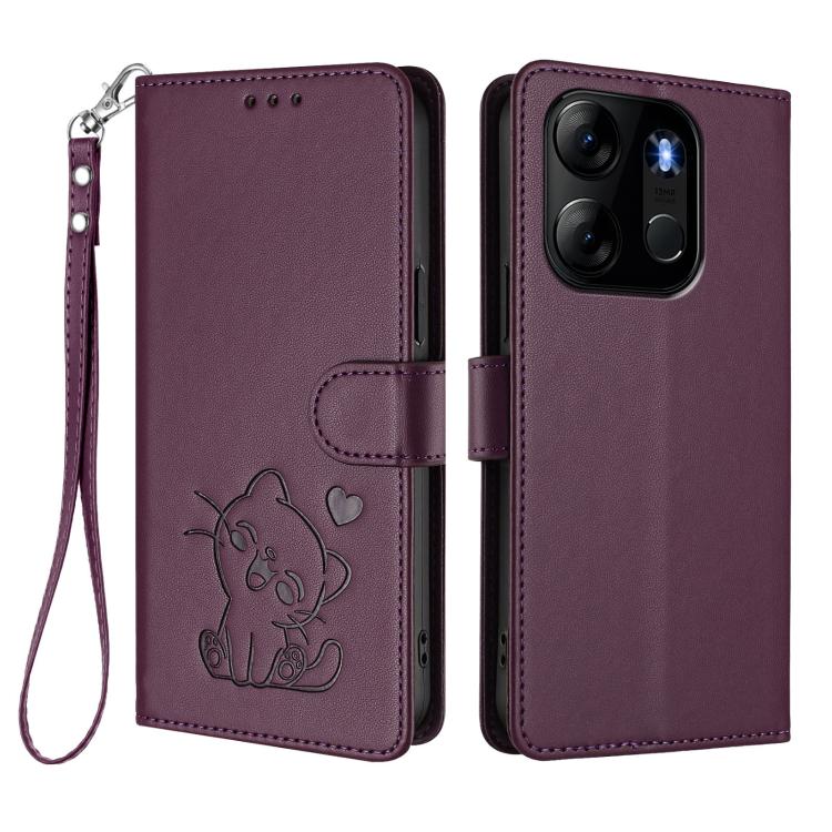 For Infinix Smart 7 Global Embossed Heart Cat Leather Phone Case with Hand Strap