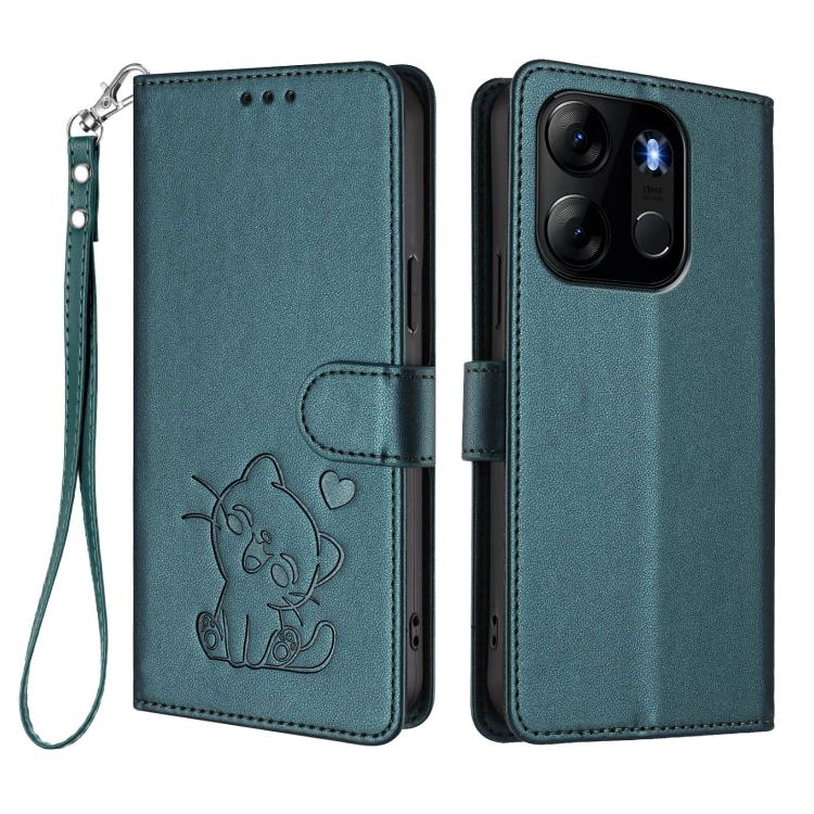 For Infinix Smart 7 Global Embossed Heart Cat Leather Phone Case with Hand Strap