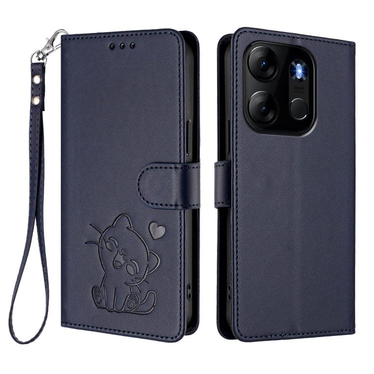 For Infinix Smart 7 Global Embossed Heart Cat Leather Phone Case with Hand Strap