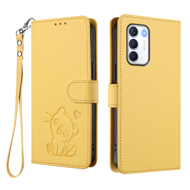 For Infinix Zero 5G 2023 Embossed Heart Cat Leather Phone Case with Hand Strap