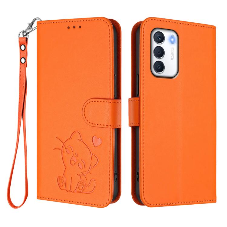 For Infinix Zero 5G 2023 Embossed Heart Cat Leather Phone Case with Hand Strap