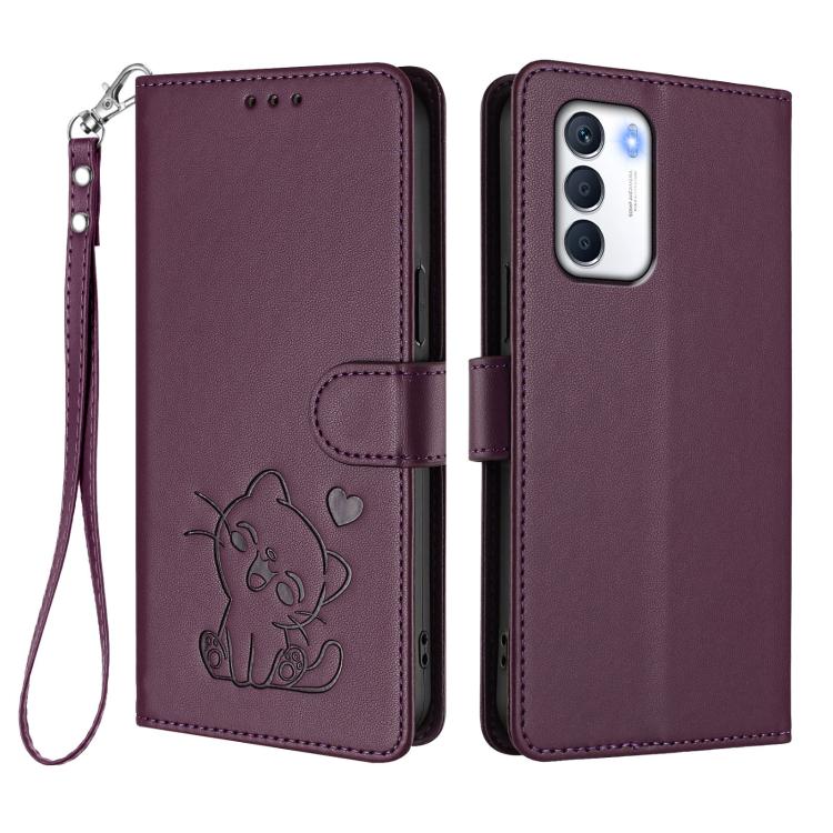 For Infinix Zero 5G 2023 Embossed Heart Cat Leather Phone Case with Hand Strap